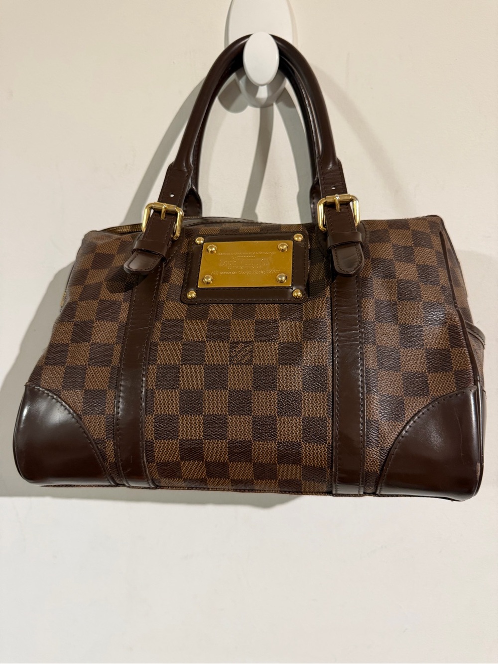 Louis Vuitton Brown Damier Ebene Satchel with Gold Hardware